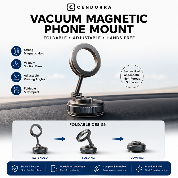 Vacuum Magnetic Suction Phone Mount – Foldable Adjustable Phone Holder