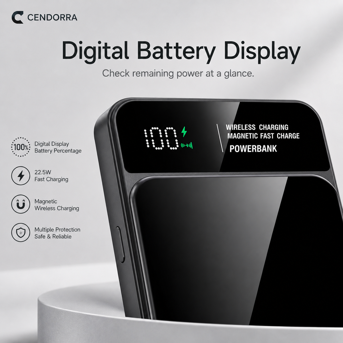 10,000mAh Magnetic Wireless Power Bank with Digital Display