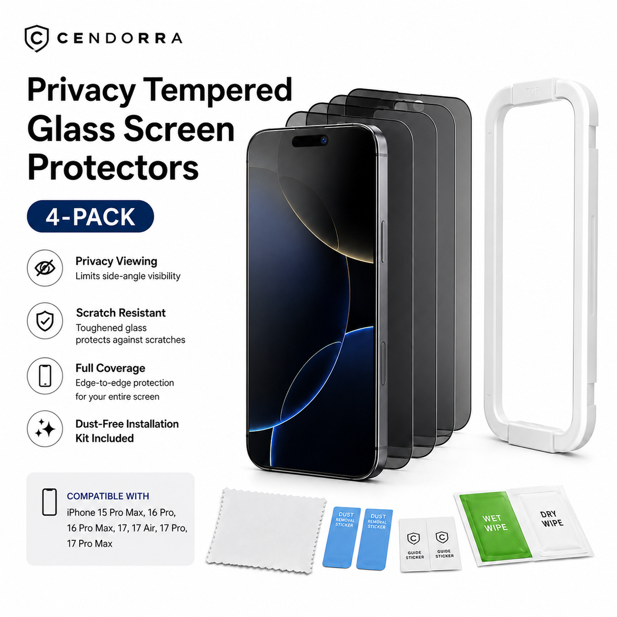 4-Pack Privacy Tempered Glass Screen Protectors for iPhone